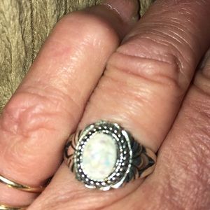 Opal (Faux) Silver Tone Boho Ring.